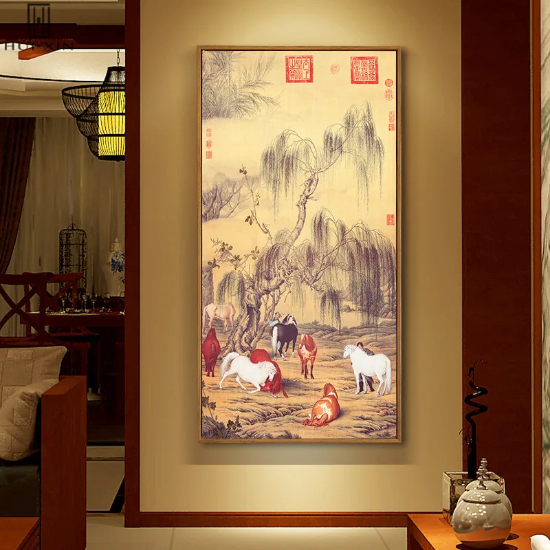 

Chinese Traditional Style Canvas Paintings Copy Of Famous Paintings Eight Strong Horeses From Well-known Artists For Home Hotel