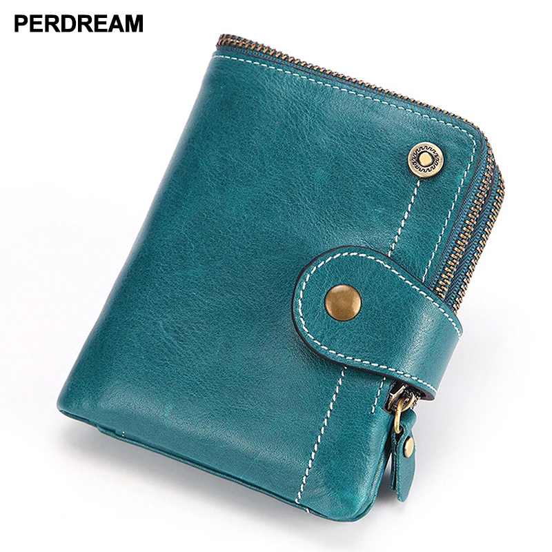

RFID Express Ms. Wallet Leather Short Blender Oil Wax Sheep Zipper Leather Wallet Factory Supply