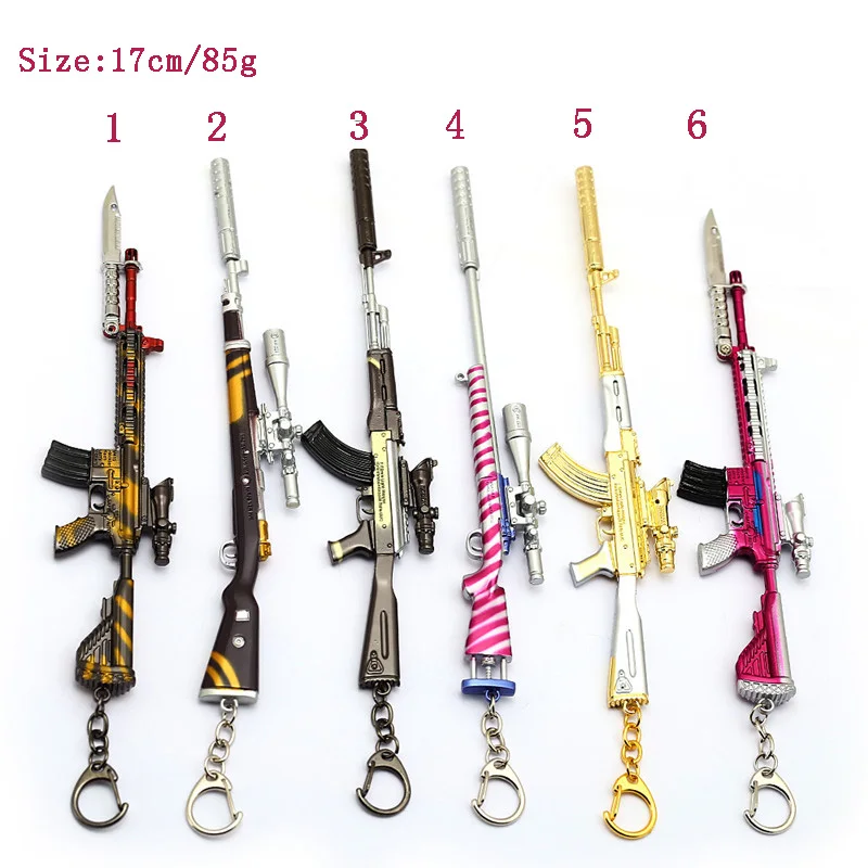 

Game Keychain 17cm Gun 10 Modles SCAR Battle Royale Key Chain Ring Metal Chveiro llavero Porte Clef AK47 Pubg Weapon