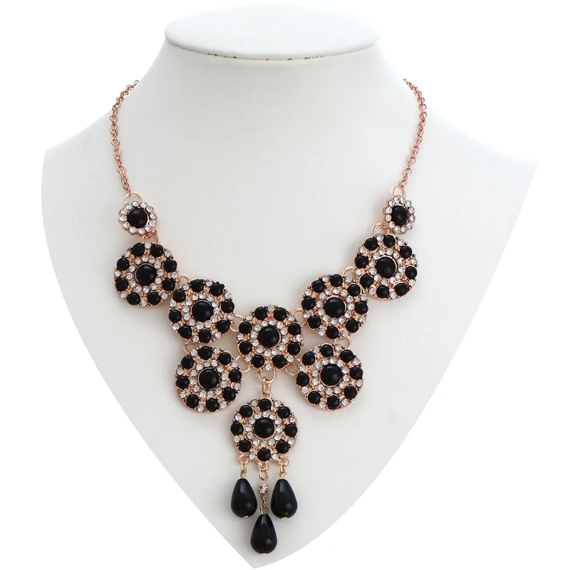 

black rhinestone crystal short choker necklaces for women long chain resin acrylic trendy necklace