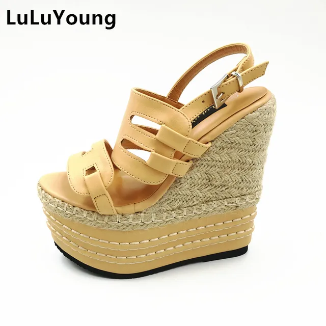 Spring/Summer High Heel Platform Wedges Sexy Straw Female Sandals 32 33 sy-1792