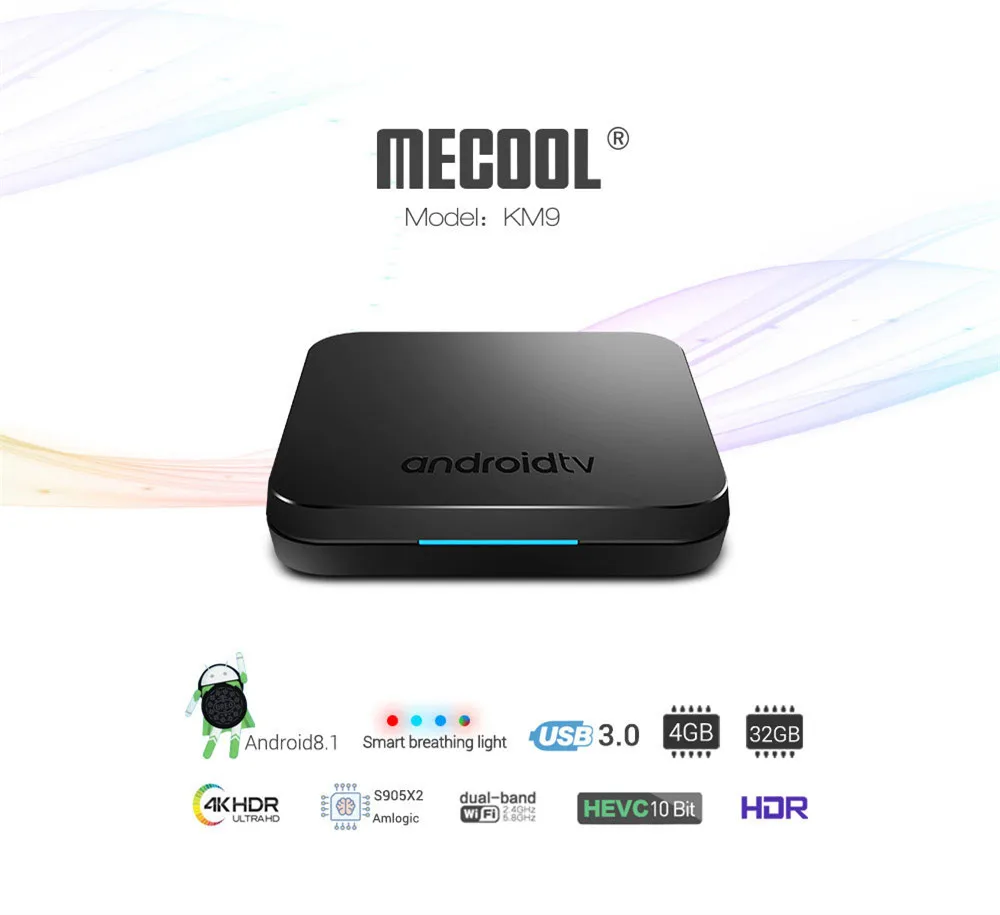 Mecool KM9 BT4.2 Android 8,1 Amlogic S905X2 Smart ТВ коробка 4 ГБ LPDDR4 Оперативная память 32 ГБ Встроенная память 2,4 ГГц/5,8 ГГц Wi-Fi Декодер каналов кабельного