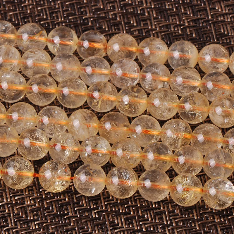 

Jewelry Making Natural Amazing Brazil 6/8/10/12mm Cooper Rutilated Quartz Smooth Round European Beads Stone Yellow Quartz