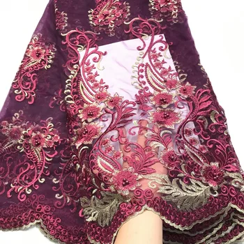 

2019 High Quality African Lace Fabric Burgundy French Net Embroidery Tulle Lace Fabric For Nigerian Wedding Party Dress M3119