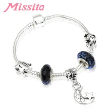 MISSITA, серия Moon& Star, очаровательный браслет с голубыми муранскими бусинами, цепочка-змейка, браслеты для женщин, брендовые ювелирные изделия, юбилей