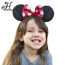 Haimeikang New Arrival 12 Color Big Bowknot Sequins Headband for Girl Mouse Ears Hair Hoop Headwear