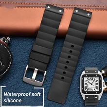 Силиконовый ремешок для часов SANTOS, ремешок для часов, браслет для часов, резиновый, водонепроницаемый, спортивный, сменный, мужской, черный, 23 мм, с винтовым инструментом
