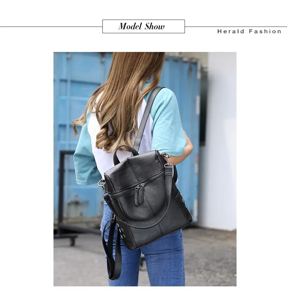 Herald Модный женский рюкзак, однотонные женские сумки на плечо, большие качественные кожаные школьные сумки для девочек-подростков, винтажная задняя Сумка