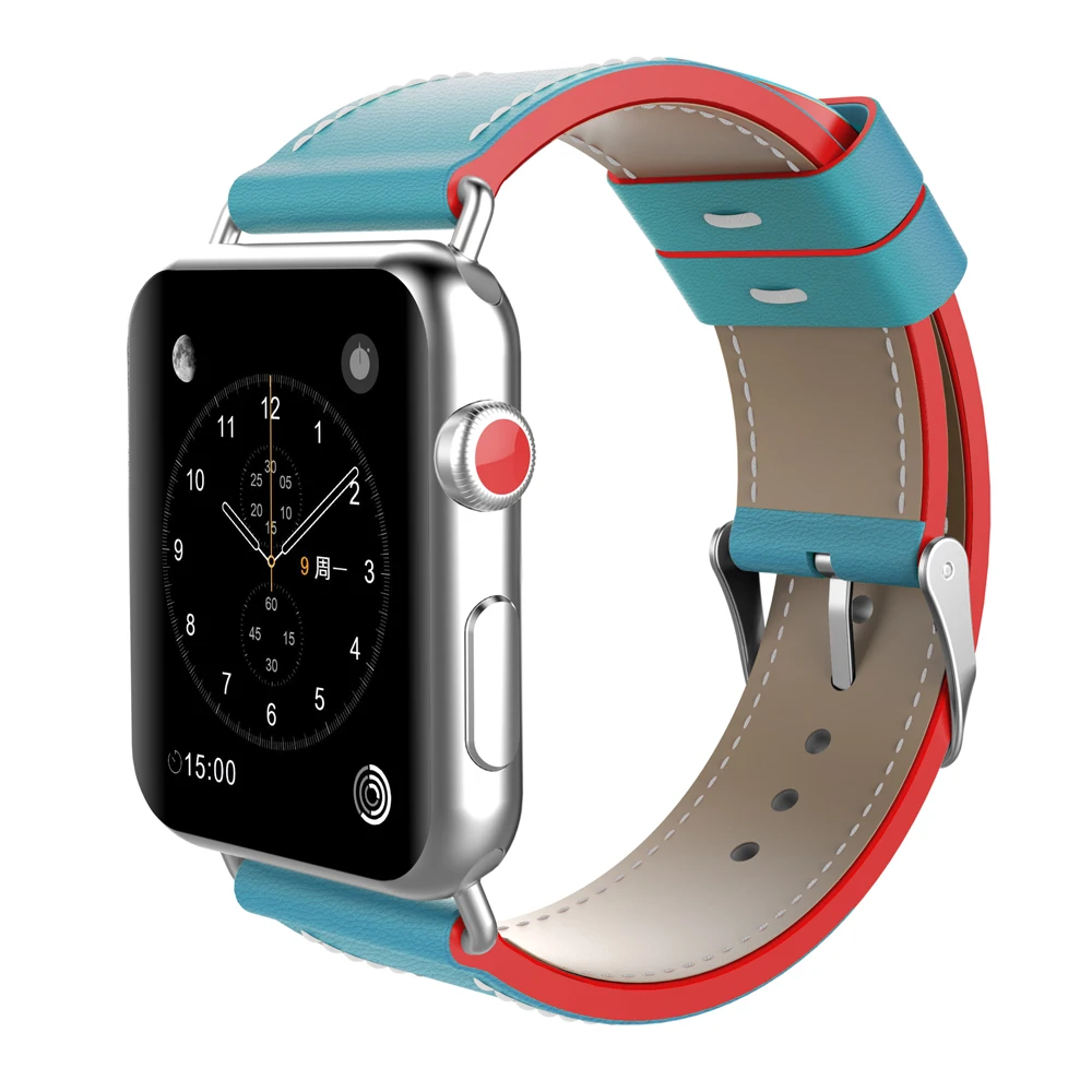 

FOLOME Genuine Leather Wrist Straps Bracelet Stainless Steel Buckle Bands Quick Release Watchbands for Apple Watch Series 3/2/1