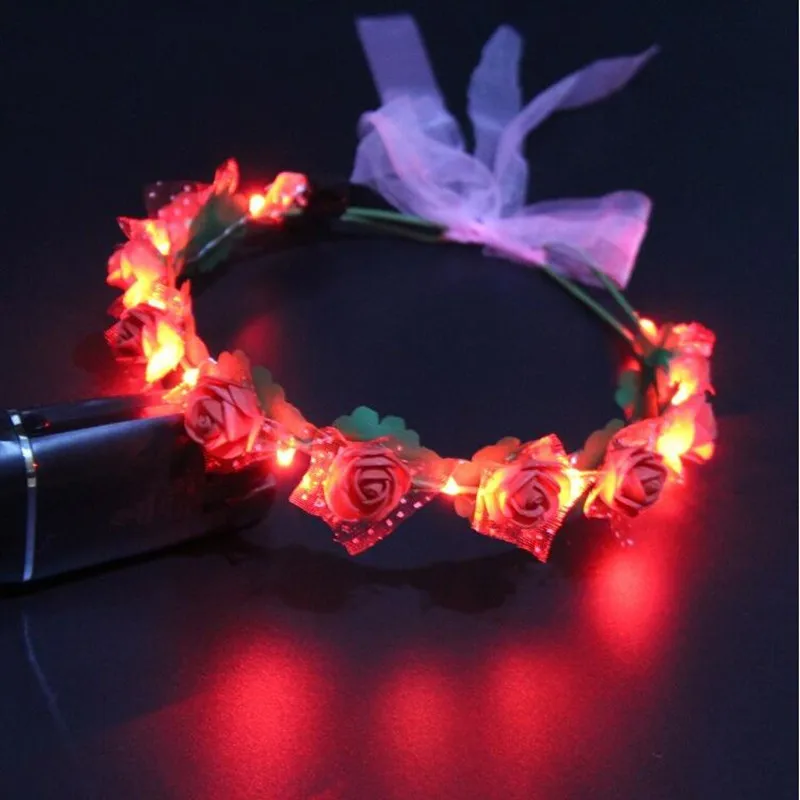 

Women Girls Wedding Party Crown Flower Headband LED Light Up Hair Wreath Hairband Garlands Glowing Wreath