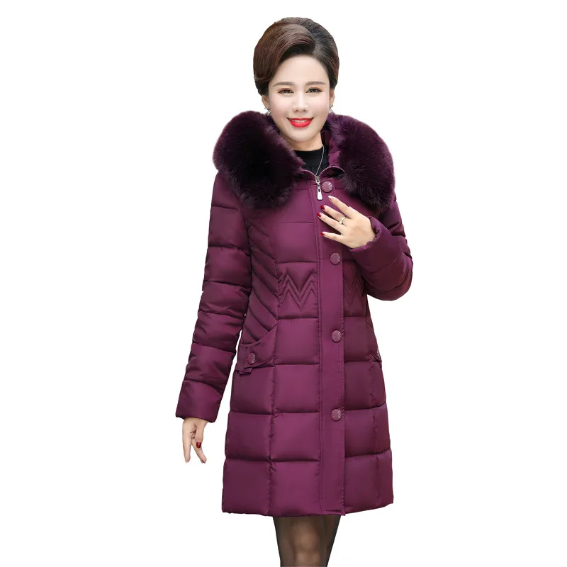 Best Winter Women Outerwear 2018 New Middle Old Aged Mid Long Female Cotton Jacket Thickening Hooded Fur Collar Ladies Parkas Cw107
