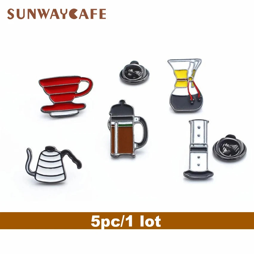 

5pcs/1lot Barista Brooch Retro Coffee Machine Coffee Maker Cup Commemorative Badge Birthday Gift Metal Drip Broochs Accessories