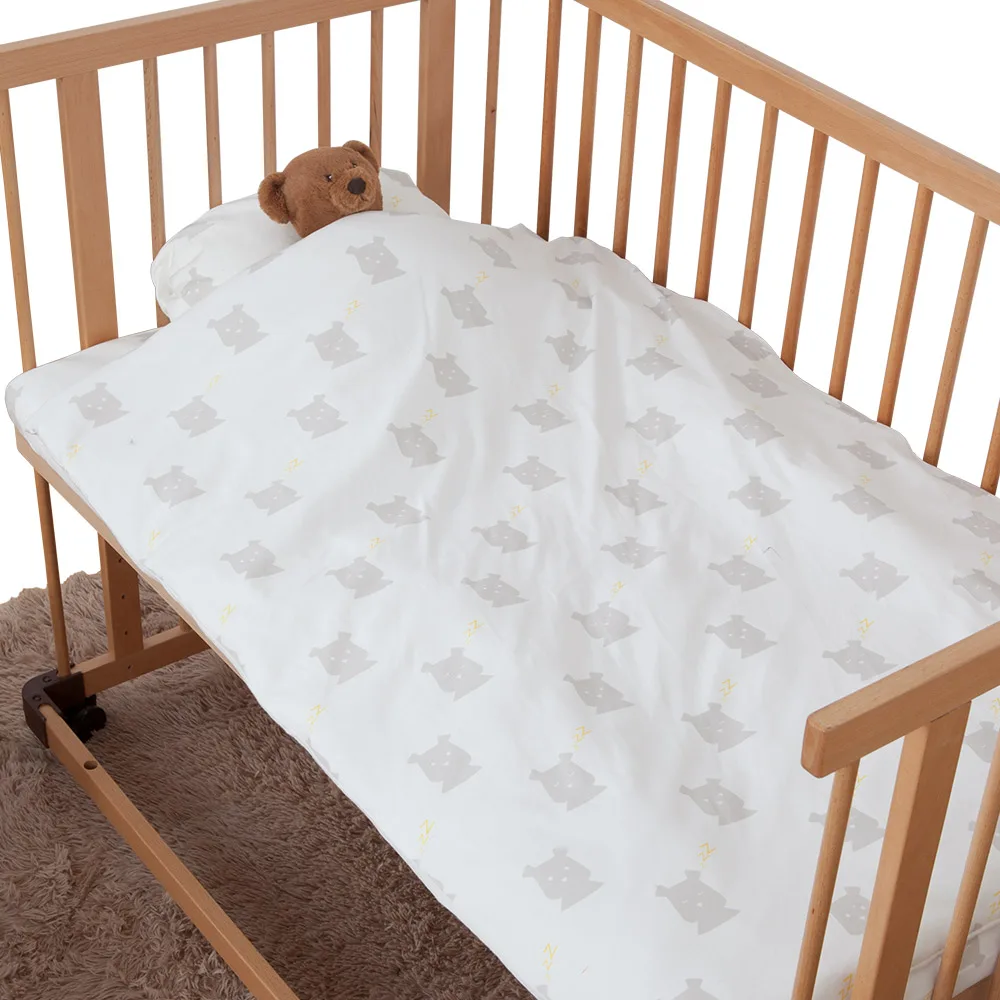 Комплект постельного белья из 3 предметов, включая пододеяльник, простыня на резинке, наволочка с рисунком медведя для сна, наматрасник для новорожденных