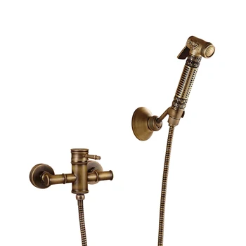 

European Style Single Handle Bamboo Hot and Cold Bidet Faucet Antique Brass Bathroom Washing Flushing Mixer Taps