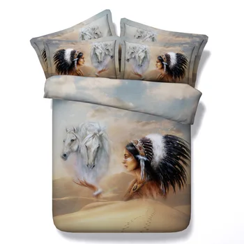 

Indian horsewoman Digital print Bedding Set Quilt Cover Design Bed Set Bohemian a Mini Van Bedclothes 3pcs JF248