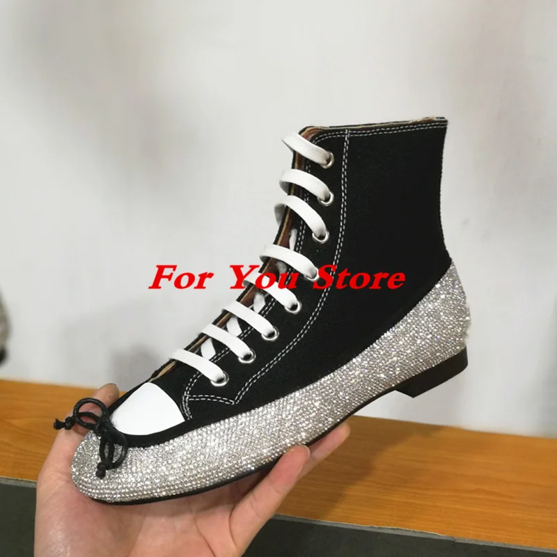 Round Toe Women Winter Boots Denim Design High Top Lace Up Shoes Butterfly Knot Embellished Crystal Decor Stylish Short Booties Round Toe Women Winter Boots Denim Design High Top Lace Up Shoes Butterfly Knot Embellished Crystal Decor Stylish Short Booties