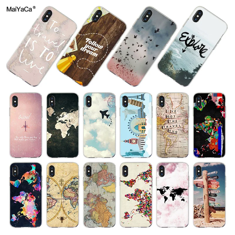 

MaiYaCa World Map Travel Plans soft tpu phone case cover for iPhone 8 7 6 6S Plus X XS XR 5S SE 5C 4S case Cover shell coque