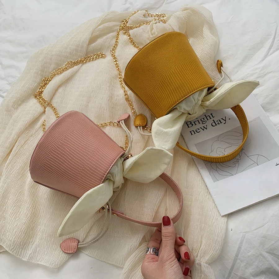 البسيطة الأعلى مقبض سلاسل دلو حقيبة المرأة حقائب عارضة قماش القوس عقدة حقيبة ساعي السيدات خمر الكتف Crossbody أكياس