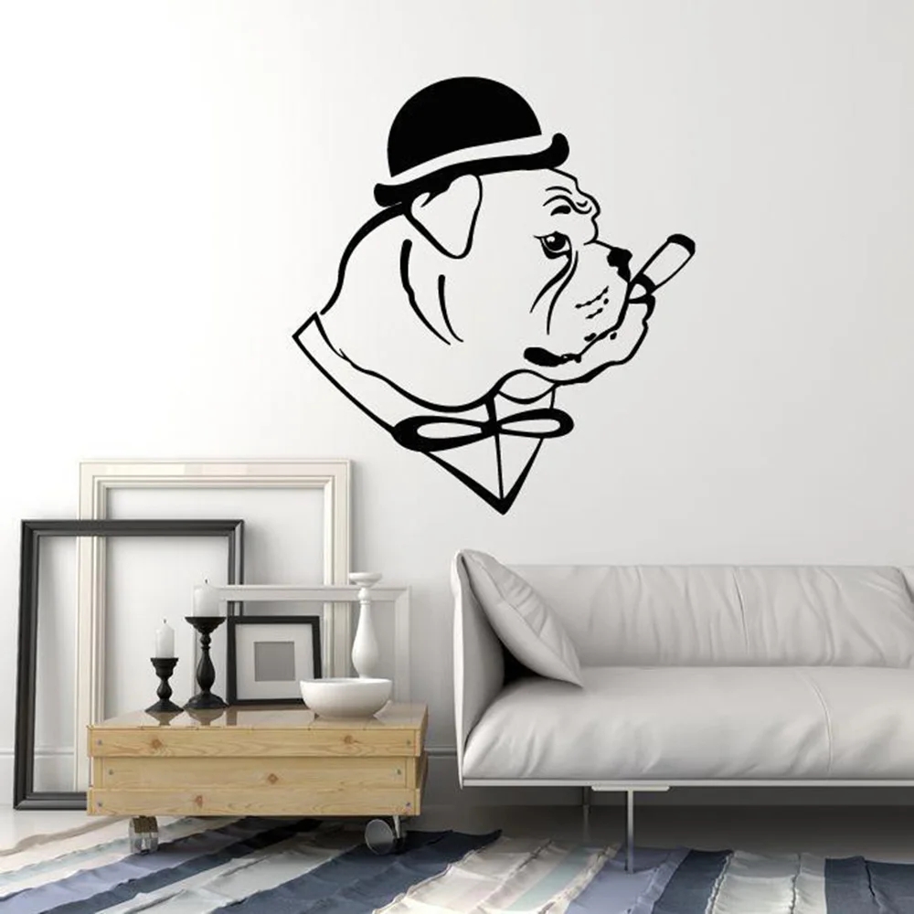 English Bulldog Dog In Hat Gentleman Cigar Vinyl Wall