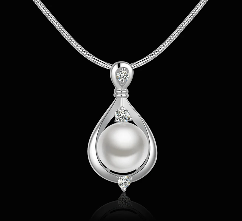 1PCS New Fancy Fashion Romantic Necklace Silver Plated Pearl Crystal