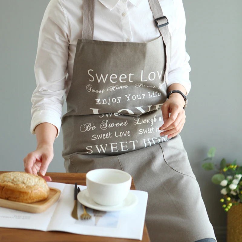 

Nordic wind Thickened Pure cotton Canvas apron Coffee shops work cleaning aprons for woman kitchen Baking daidle Sleeveless bib