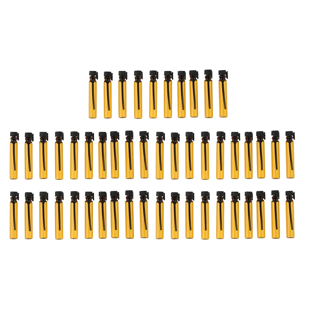 50 Pieces Essential Oils Bottles, 2ml Mini Amber Glass Vials Empty Perfume Sample Bottle with Black Dropper & Caps