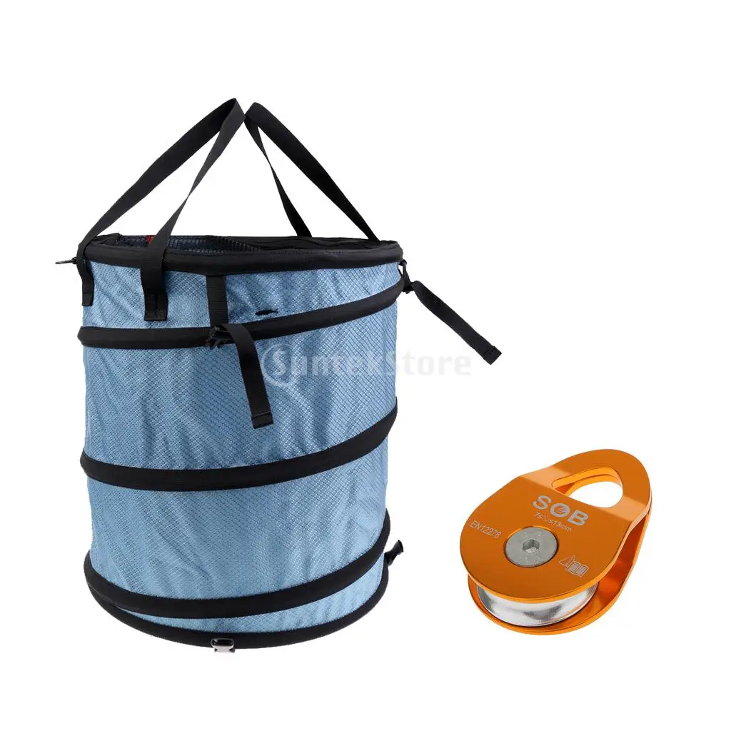 

Folding Rock Tree Climbing Arborist Caving Rescue Rope Cord Bucket Gear Equipment Storage Deploy Bag with 36KN 13mm Rope Pulley