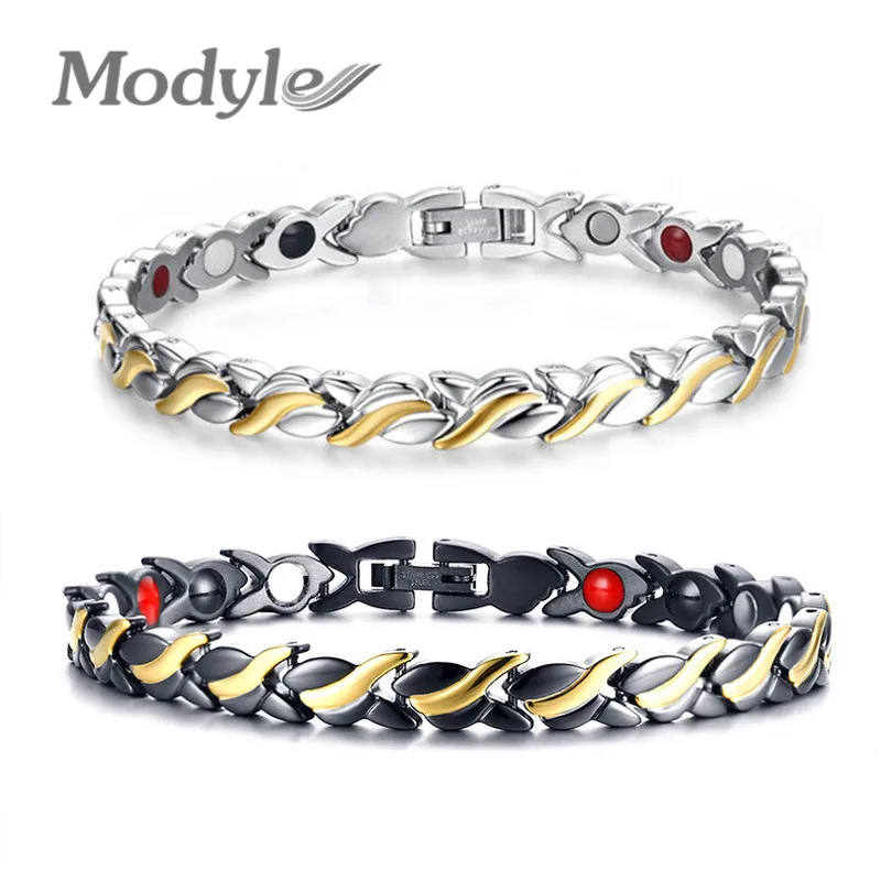 Modyle 7mm Adjustable Length Health Magnetic Bracelet For Women Stainless Steel With Germanium Hand Chain | Украшения и