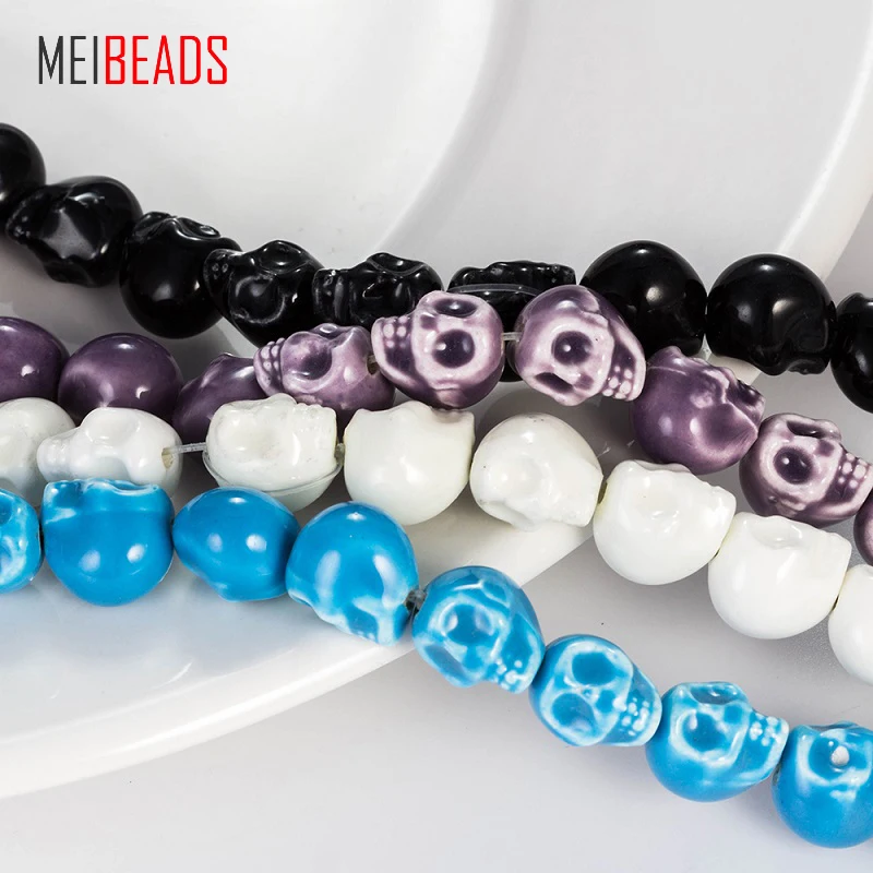 

MEIBEADS 11mm Multi-Color Skull Shape Glaze Ceramic Beads Jewelry Findings For Bracelet Pendants DIY Jewelry Making EY5325