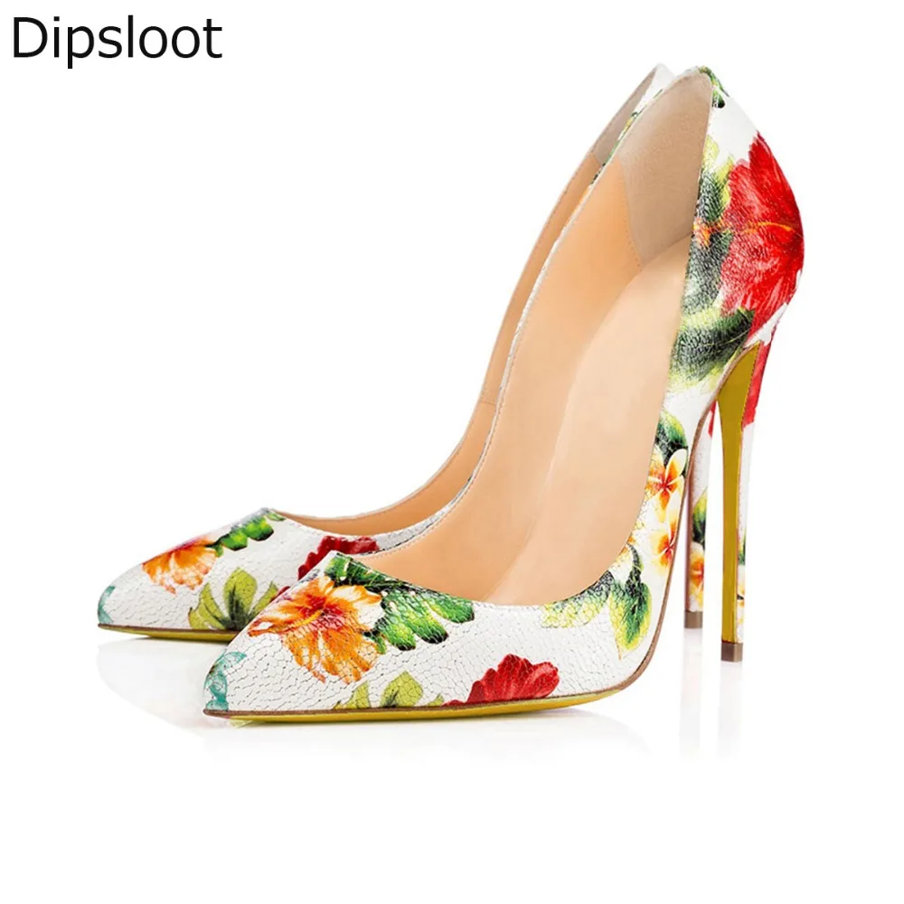 Sexy Women Bright Floral Print Stone Leather Pointed Toe Pumps Ladies ...