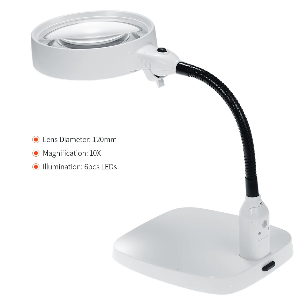 

2 In 1 Table Magnifier Led Desk Lamp Magnifying Glass With 8x 10x Lens Bright Light Adjustable Magnifiers Loupe Repair Tools