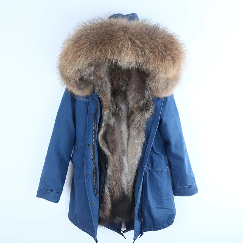 new long women winter jacket thick parkas raccoon natural real fur collar coat hooded real warm fox fur liner outwear