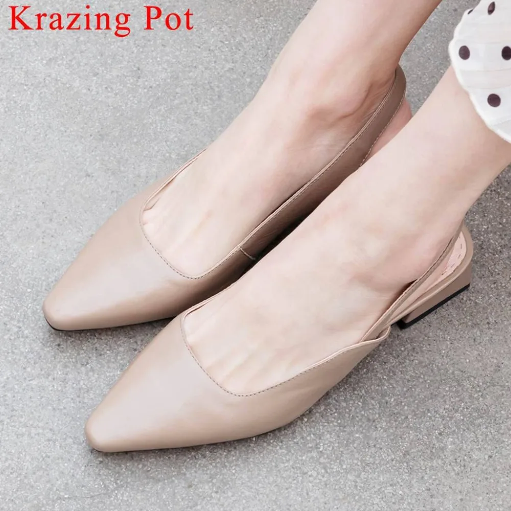 Krazing وعاء النجوم الطبيعي الجلود كعوب منخفضة مكتب سيدة اللباس راقصة النساء الصنادل الانزلاق على ساحة تو slingback في أحذية L02