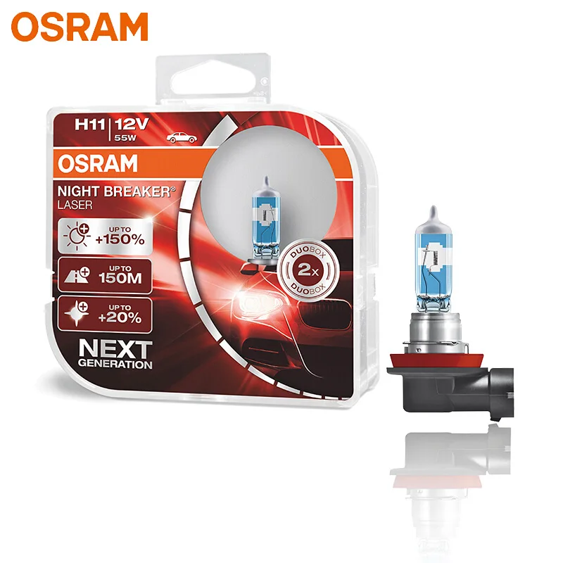 OSRAM Night Breaker Laser Next Generation H11 12 В 55 Вт PGJ19-2 Автомобильные фары Противотуманные фары+ 150 яркость 64211NL(Твин