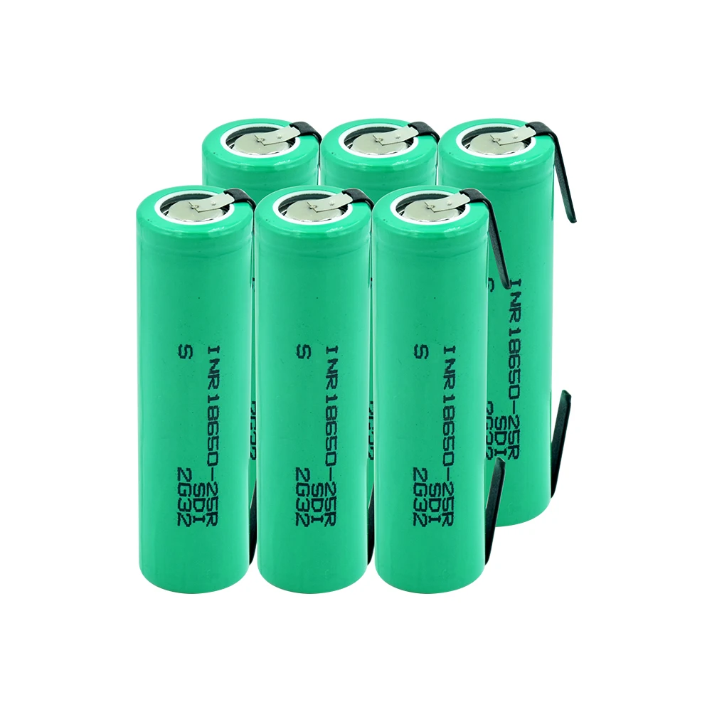 Высокая утечка 20A INR 18650-25R батарея 3,7 V 2500mAh перезаряжаемые литиевые батареи+ DIY никель кусок для фонарика - Цвет: 6 PCS