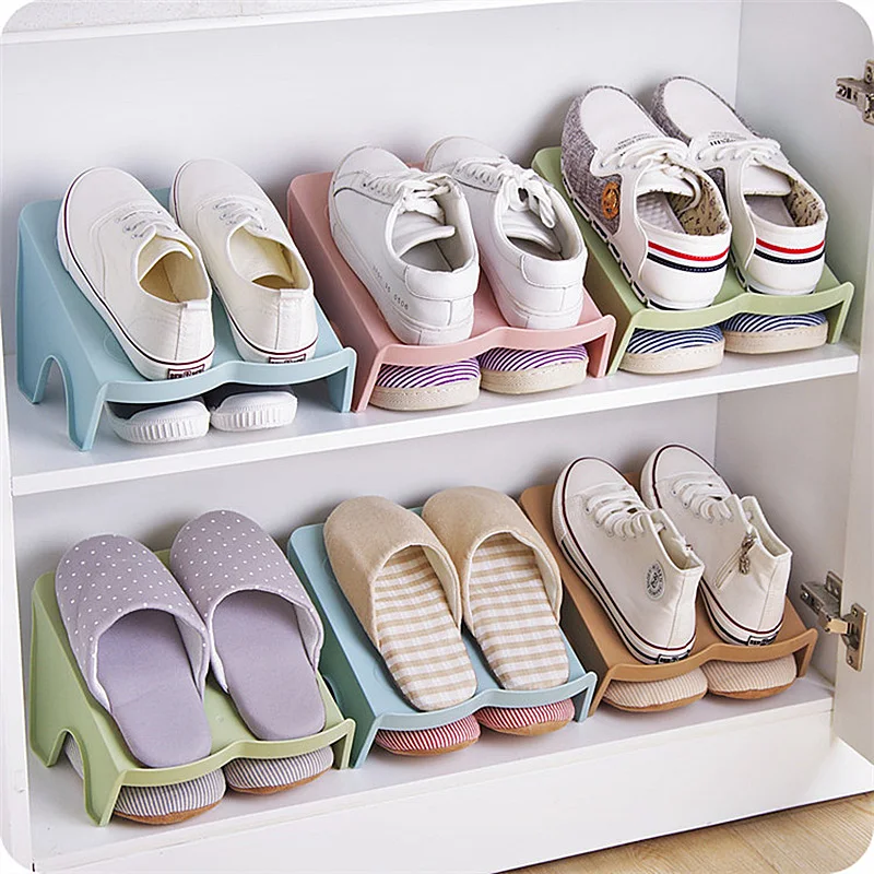 

2 Type Pure Color Shoes Rack In Cabinet Plastic Shoes Storage Shelf Double-deck Home Slippers Shoe Organizer rangement chaussure