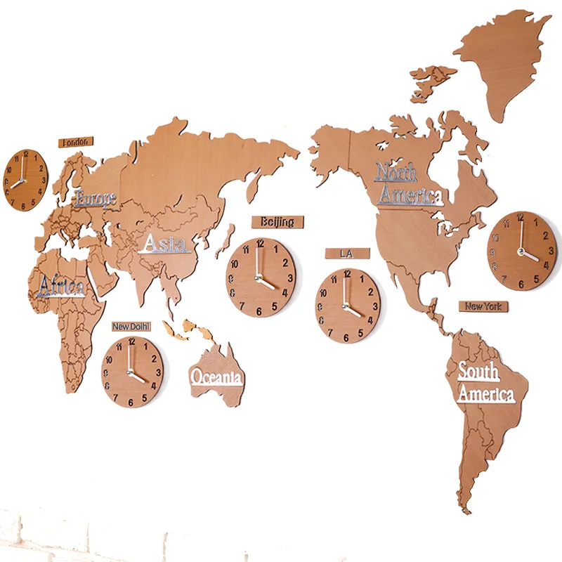 3D Карта мира настенные часы Креативные украшения для гостиной цифровые настенные часы негабаритные деревянные настенные часы Современный домашний декор - Цвет: 2.2
