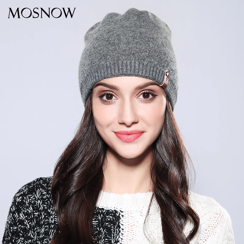 MOSNOW Women Ladies Beanie Casual Wool 2018 Brand New Autumn Winter High Quality Solid Knitted Women's Hat Female Caps #MZ748