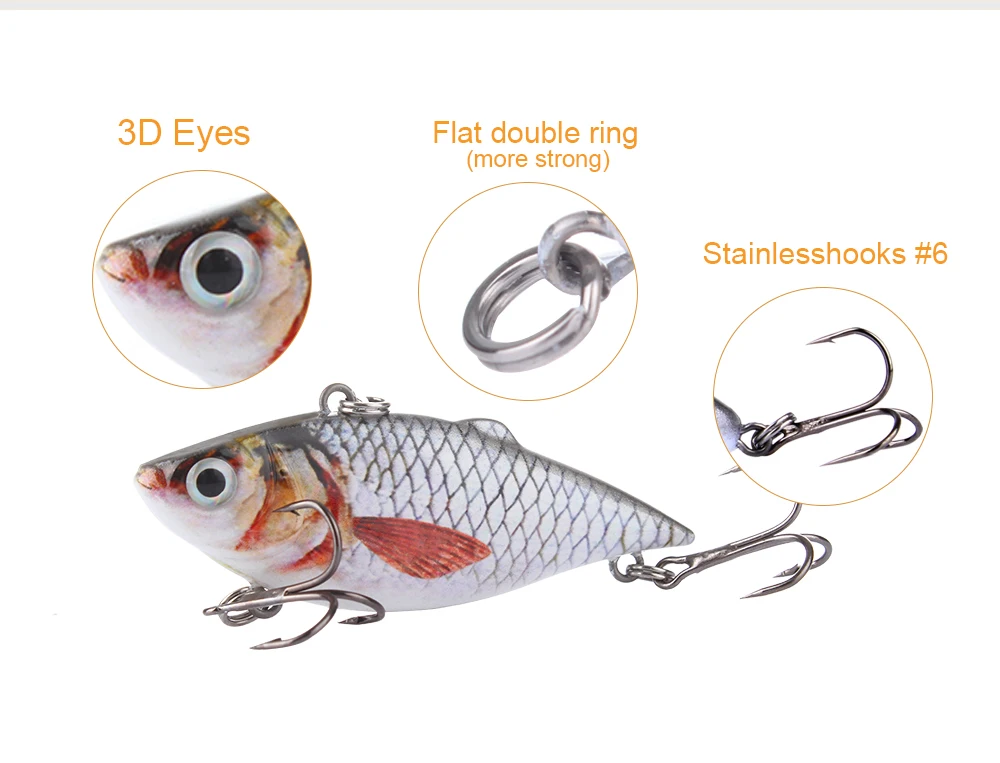 1pcs 6.3cm VIB Fish Crankbait 8.5g Lifelike Fishing Lure High Quality Fishing Bait Slow Sinking Hard Fish Wobbler Pesca Diving 3
