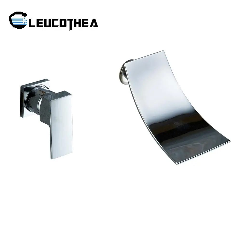 

LEUCOTHEA Wall Mounted Chrome Bathroom Basin Faucet New Luxury Single Handle Waterfall Faucet Hot And Cold Mixer Taps Sinks PB3