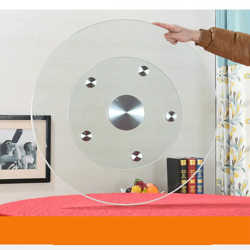 HQ GL02 ترقية أكثر استقرارا مزدوجة طبقة الزجاج كسول سوزان طاولة عشاء زجاجية أعلى الدوار لوحة قطب