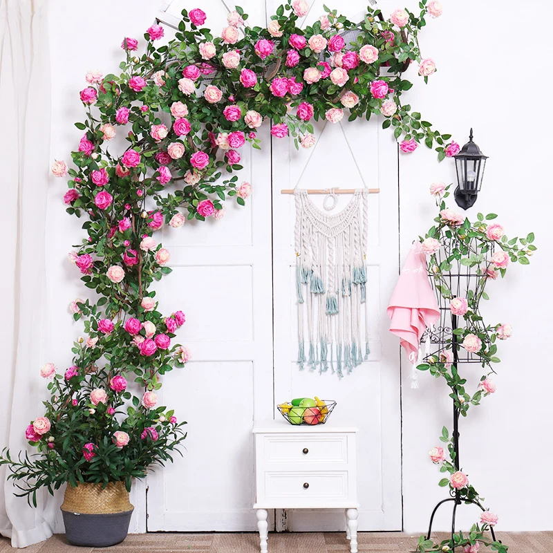 Artificial Flowers Garland Vine Decoration Silk Flowers Peony Flower String Hanging Rattan Home