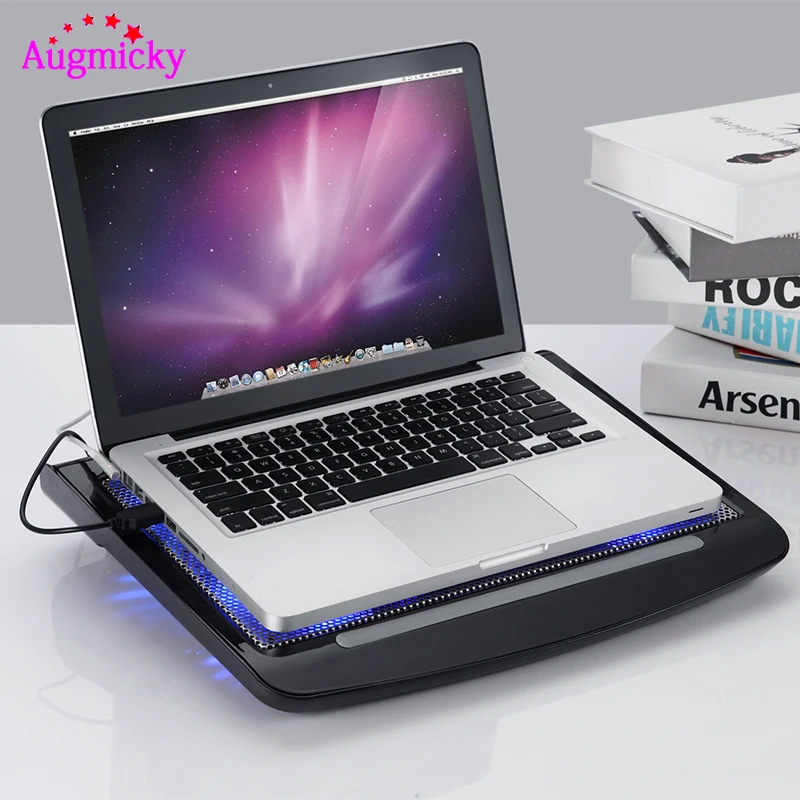 Double USB Powered Slim Flat Notebook Laptop Cooler Cooling Pad LED Backlight 10-17inch 5 Fans Bracket Plate Mute Cooler 