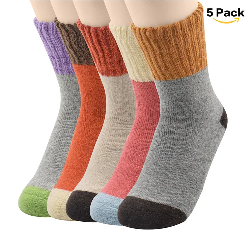 AZUE/5 пар однотонных зимних носков дышащие плотные шерстяные носки Теплые повседневные носки унисекс - Цвет: 5 Pack E