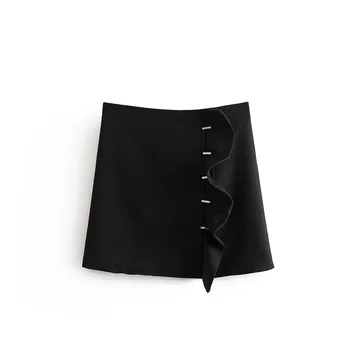 

2020 Europe And The United States Style Spring New Arrival Black Skirt Women With Metal Trim Ruffle Mini Skirt Free Shipping