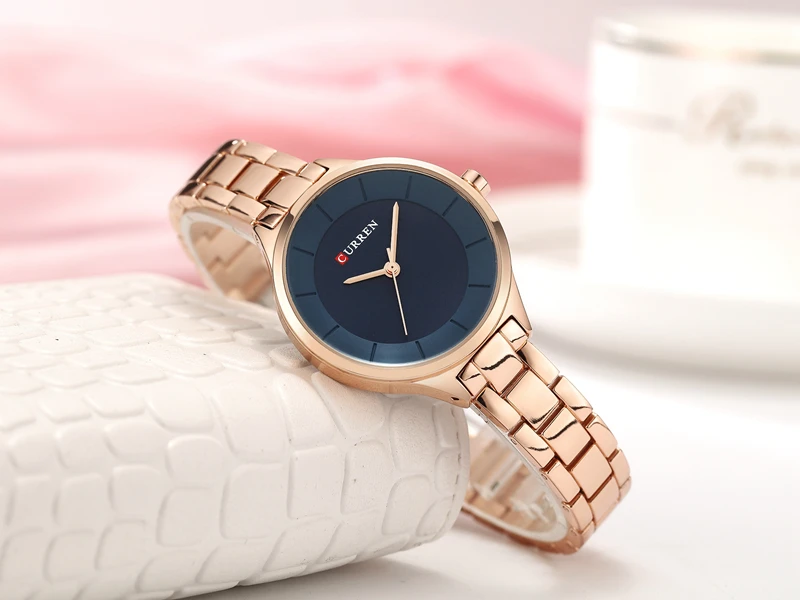 CURREN часы женские модные роскошные часы Reloj Mujer розовое золото нержавеющая сталь женские кварцевые часы с простым циферблатом 9015