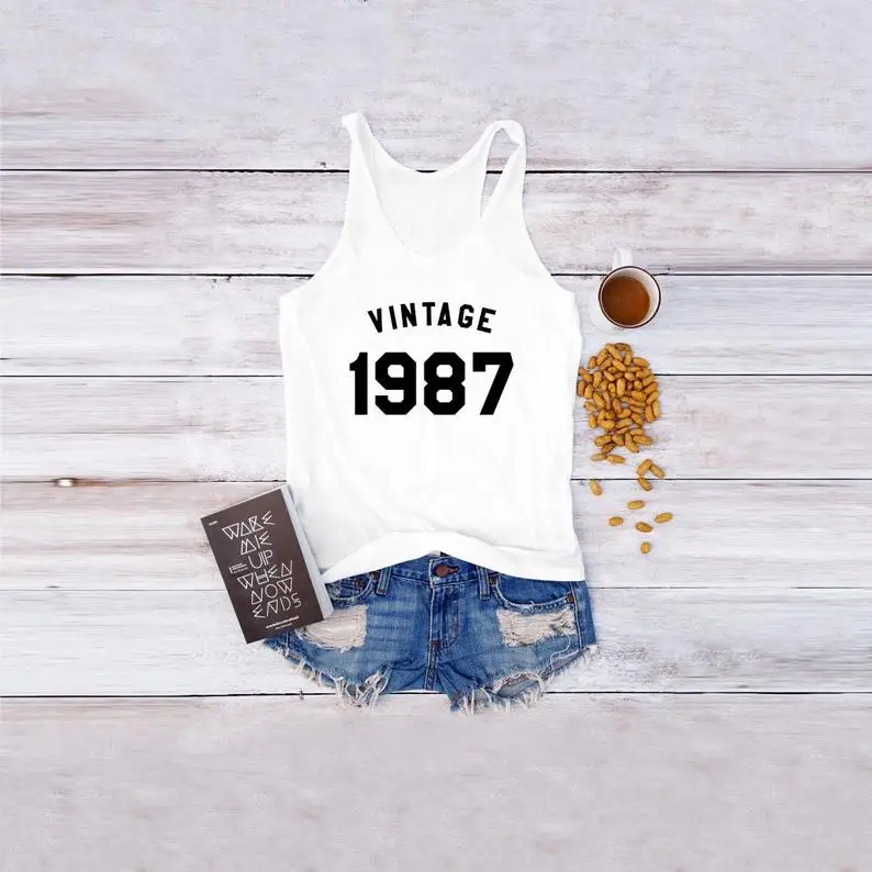 

Skuggnas New Arrival Vintage 1987 Birthday Tees 32nd Birthday t shirt Party Gifts Women Graphic Shirt Funny t shirt Mom Gifts