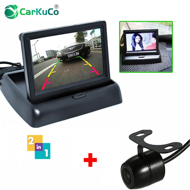 

Auto Parking Kit 2In1 4.3" Color TFT LCD Folding Foldable Car Monitor with Car Rear View Camera Reverse Back Kind Camera DC 12V