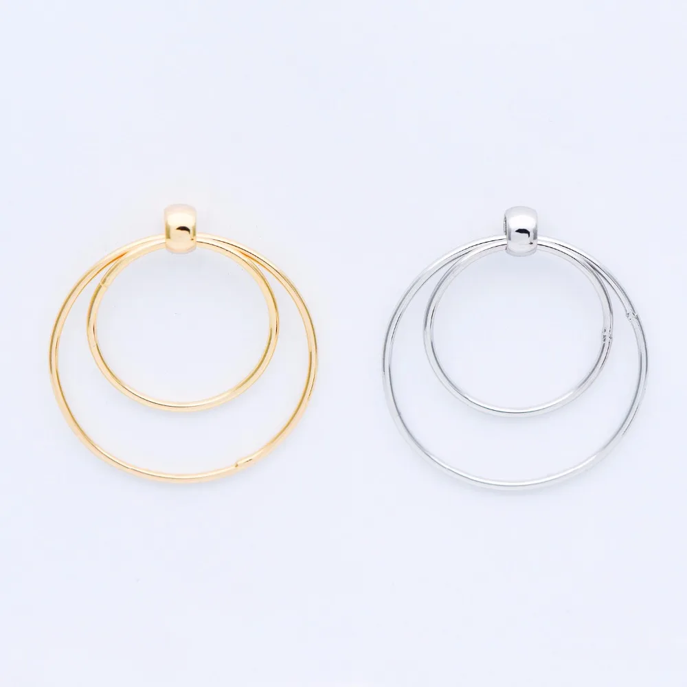 

10pcs Gold/ Silver Round Circle Earrings 27mm, Gold/ Rhodium plated Brass Earwire, Geometric Stud Earrings (GB-593)