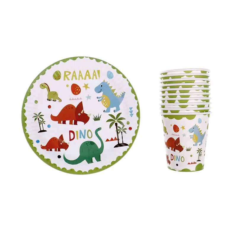 10pcs/lot 7inches Dinosaur Disposable Paper Plate And Cups Dinosaur